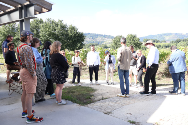 Formadores internacionales visitando el viñedo de Cuñas Davia